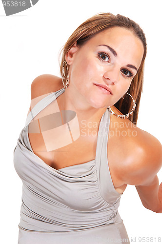 Image of Pretty girl in silver dress.