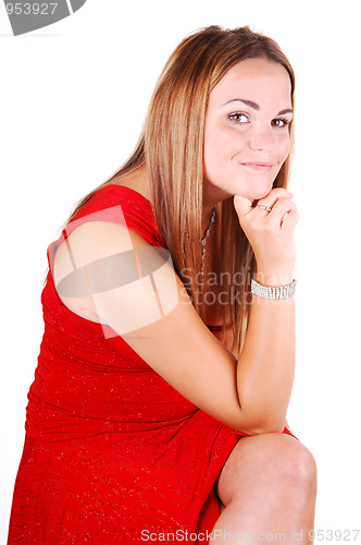 Image of Pretty girl in red dress.