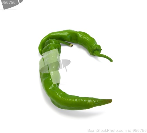 Image of Letter C composed of green peppers