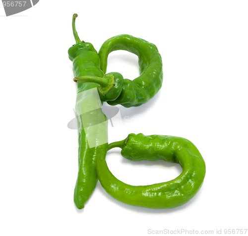 Image of Letter B composed of green peppers