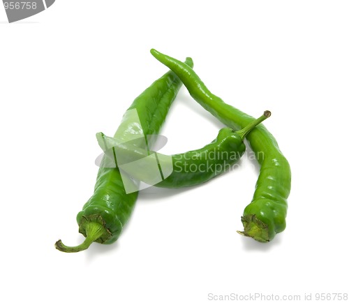 Image of Letter A composed of green peppers
