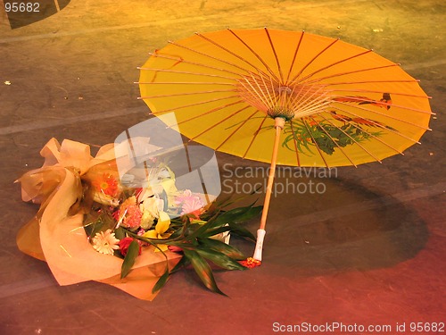 Image of Flowers and Chinese umbrella