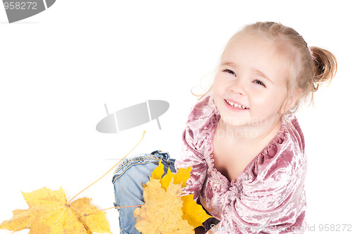 Image of Toddler with maple leaves