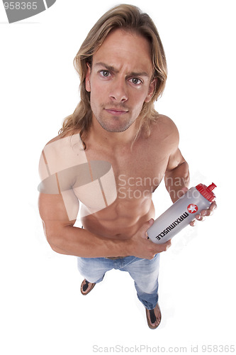 Image of Athletic sexy male body builder with the blonde long hair. gladi