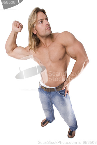 Image of Athletic sexy male body builder with the blonde long hair