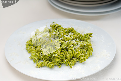 Image of italian fusilli pasta and pesto
