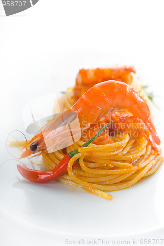 Image of pasta and spicy shrimps