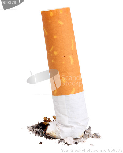 Image of Single cigarette butt with ash