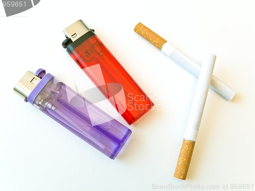 Image of Two lighters and cigarettes