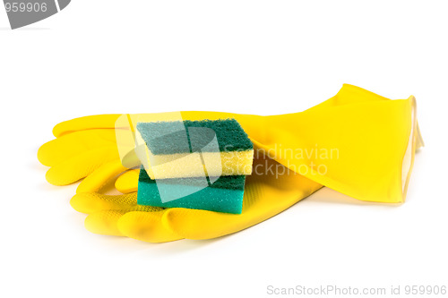 Image of rubber gloves and sponges