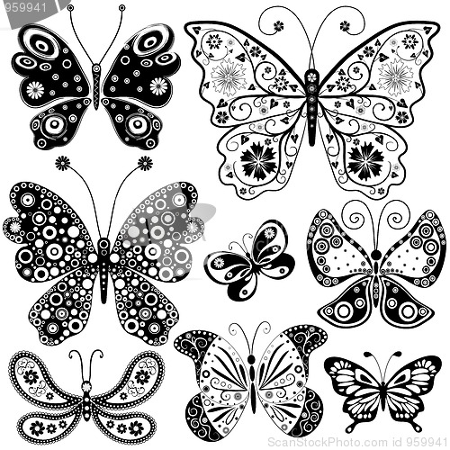 Image of Collection black and white butterflies