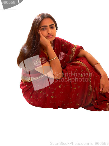 Image of Indian lady in red dress.