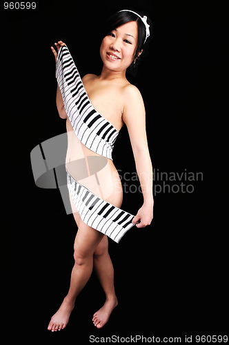 Image of Nude Chinese girl with scarf.