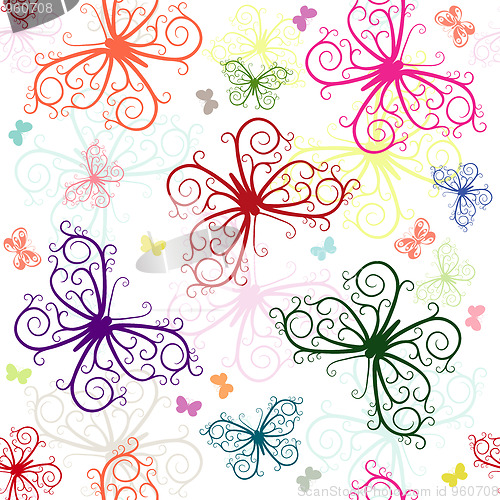 Image of Repeating white pattern with butterflies 