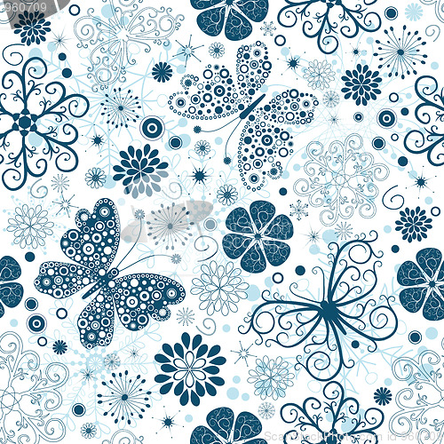 Image of Repeating white-blue christmas floral pattern