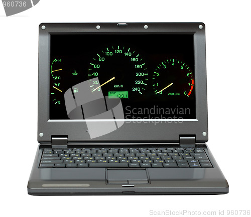 Image of laptop with car control panel