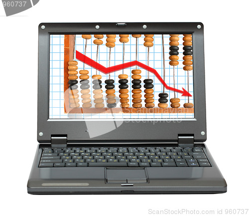 Image of laptop with decrease diagram and abacus