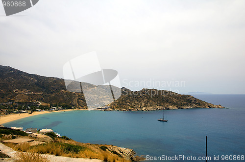 Image of landscape Mylopotas beach Mediterranean  Ios island Cyclades Gre