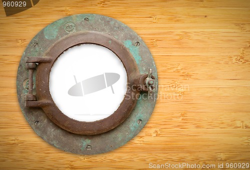 Image of Antique Porthole on Bamboo with Blank Window and Clipping Path