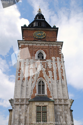 Image of Town hall with clock in summer Krakow