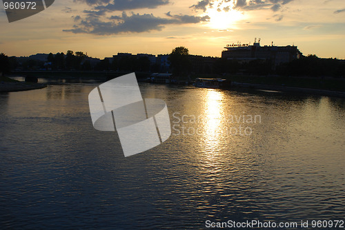 Image of view of the sunset over the River Vistula. Cracow
