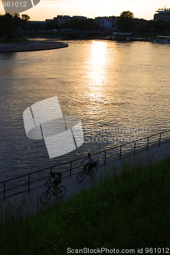 Image of view of the sunset over the River Vistula. Cracow