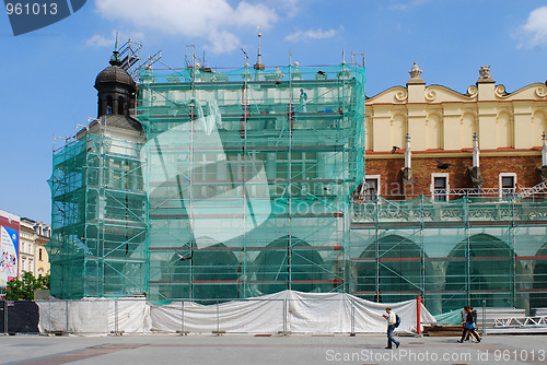 Image of Sukiennice are under renovation, Cracow, Poland 