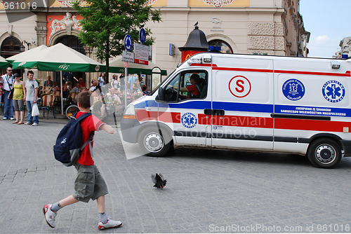 Image of ambulance to the Main Market Square in Cracow