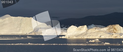 Image of Icebergs in sunset