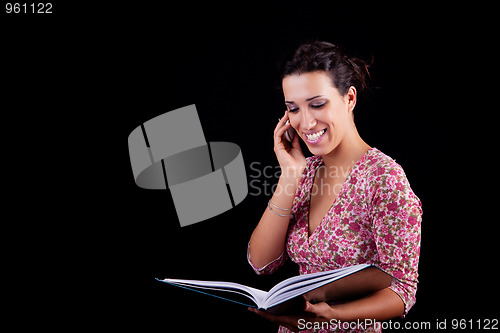 Image of beautiful black woman on the reading information