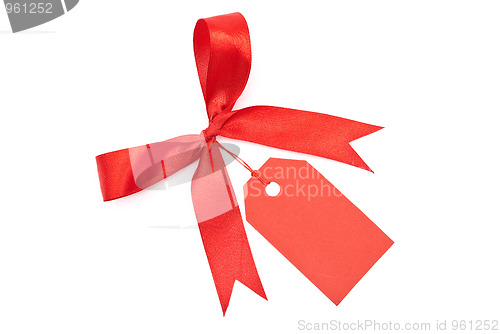 Image of Red bow with tag 