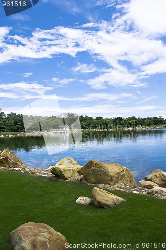 Image of Blue sky over water 