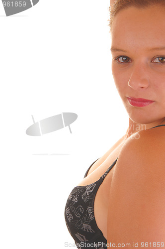 Image of Woman in black bra.