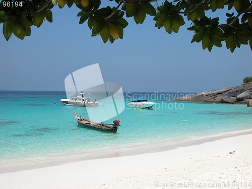 Image of Boats moored on Similan Island beach, Thailand