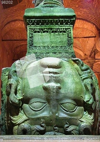 Image of Medusa column, Basilica Cistern, Istanbul, Turkey