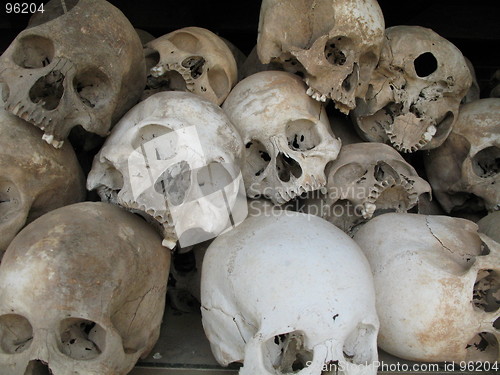 Image of Khmer Rouge victims at Choeung Ek killing fields, Cambodia