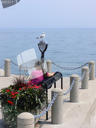 Image of Lady, lake view  