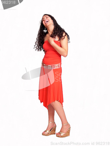 Image of Young girl in red laughing