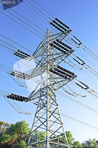 Image of Electricity. Pillar against the blue sky