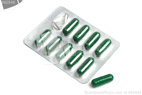 Image of Green capsules packed in blister