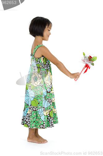 Image of cute girl with flower gift