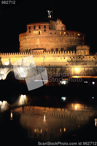 Image of view of  Castel Sant' Angelo night in Rome, Italy 