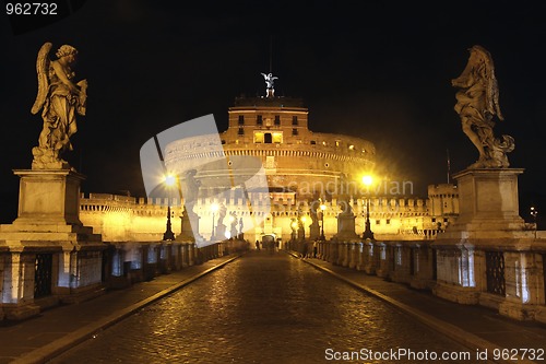 Image of view of  Castel Sant' Angelo night in Rome, Italy 
