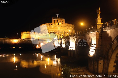Image of view of  Castel Sant' Angelo night in Rome, Italy 