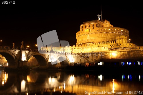 Image of view of  Castel Sant' Angelo night in Rome, Italy 