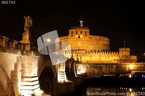 Image of view of  Castel Sant' Angelo night in Rome, Italy 