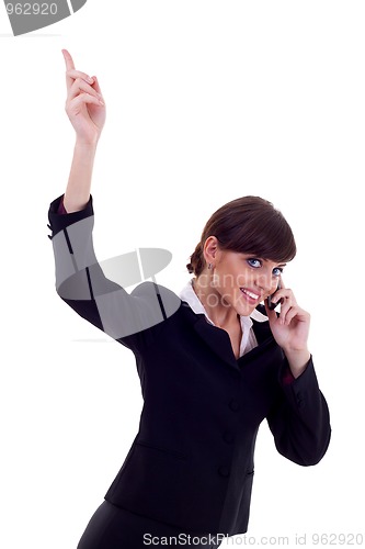 Image of  woman on the phone winning