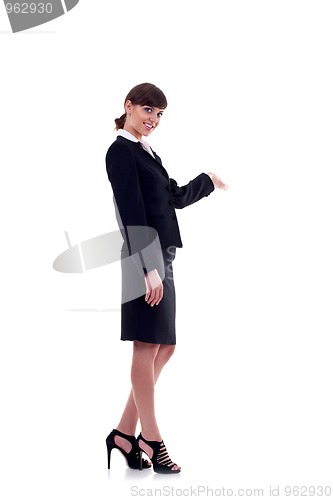 Image of Business woman with her arm out