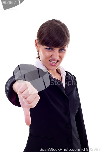 Image of woman gesturing thumbs down