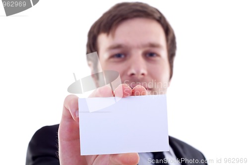 Image of man handing a blank business card